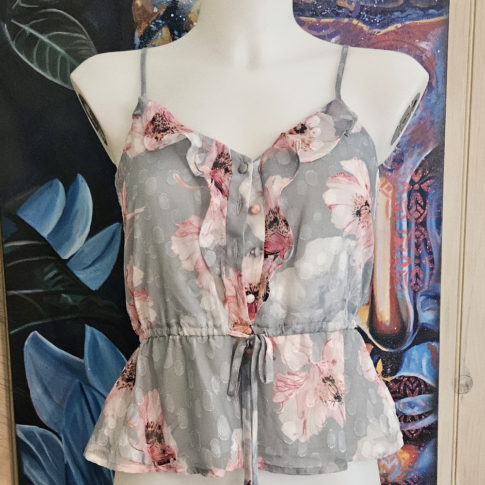 Express Gray and Pink Floral Camisole